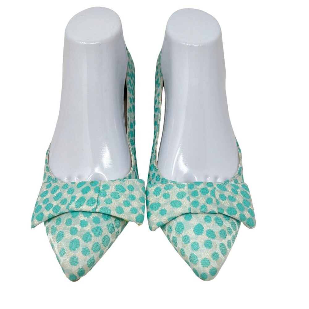 Anne Klein‎ i-flex Fredia Pointed Toe Pump White Aqua Dots Fabric Bow Accent 9M - Picture 3 of 8